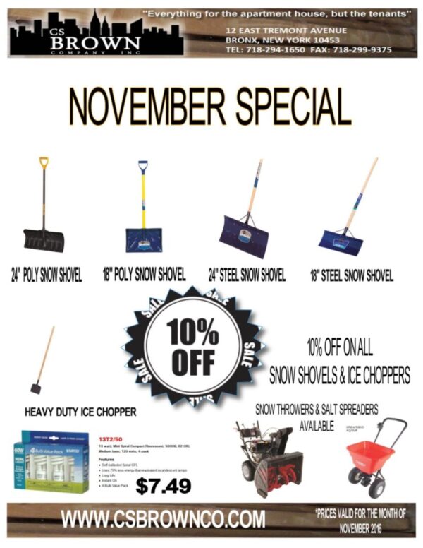 "November special on snow shovels and ice choppers."
